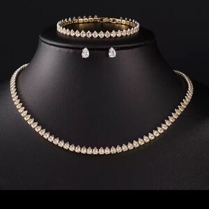 Anthropologie Gold Necklace Set with Sparkling Accents